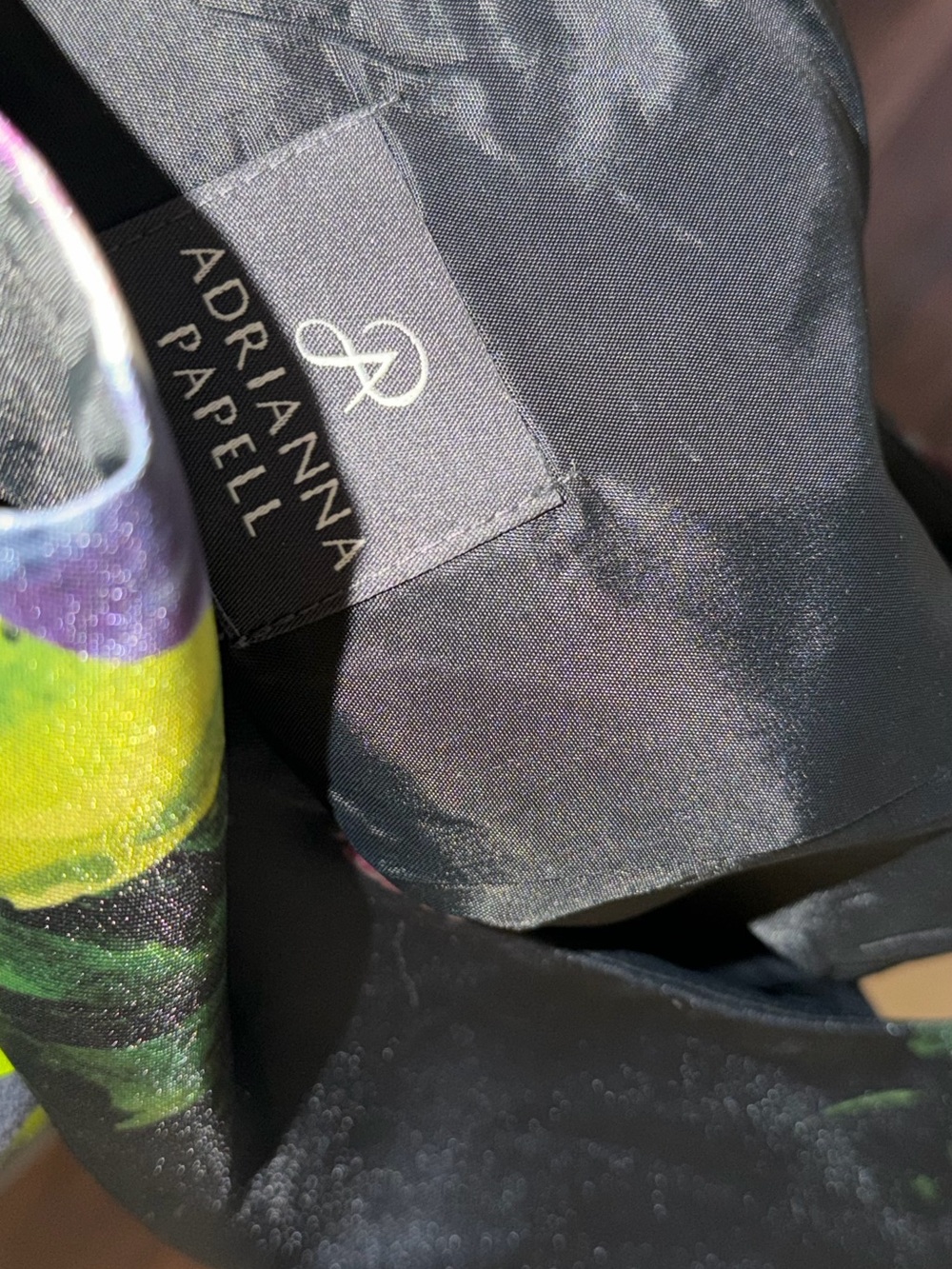 Adrianna Papell Black Dress with Pink, Green & Purple Floral Accents - Picture 6 of 7